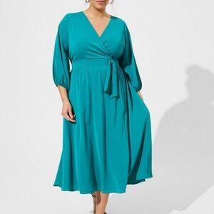 NWT Torrid Fanfare Teal Length Studio Dress Faux Wrap Sz 2X